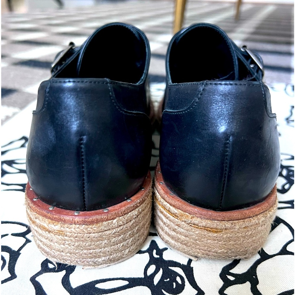 Freda Salvador Black Leather Monk Strap Espadrille Loafers - Picture 7 of 11